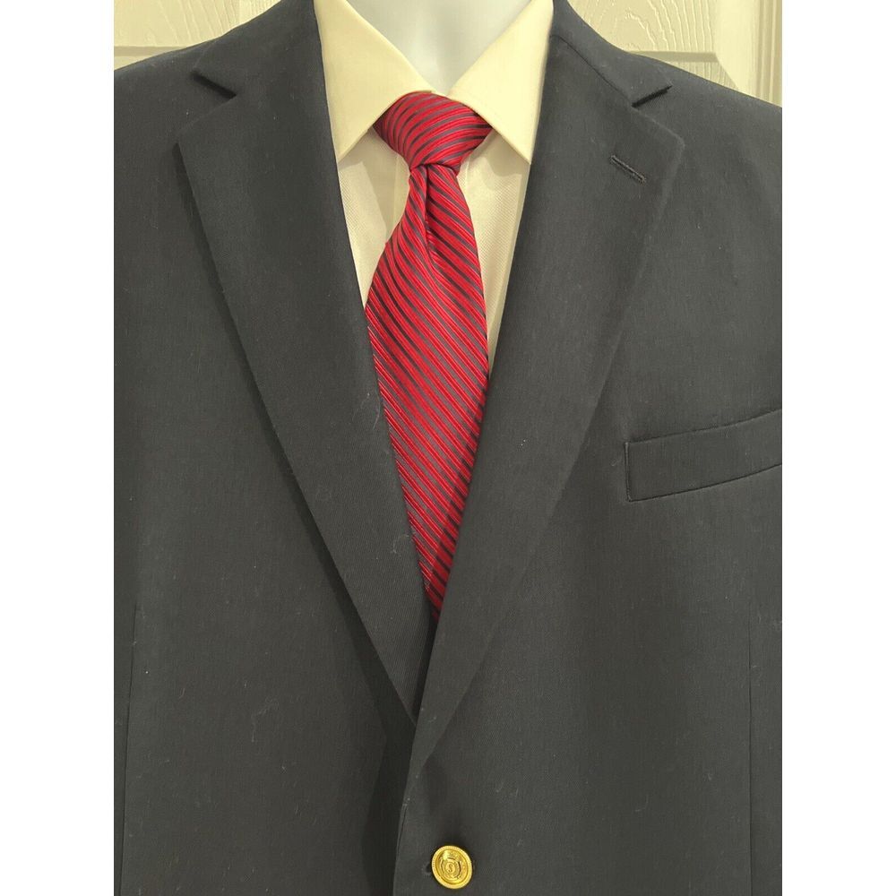 Stafford‎ Executive Blazer Classic Fit Wool Navy Blue Gold Button Sport Coat 48R